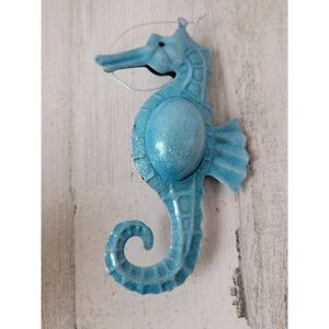 Metal Glitter blue seahorse bell ornament Xmas decor ocean‎ beach